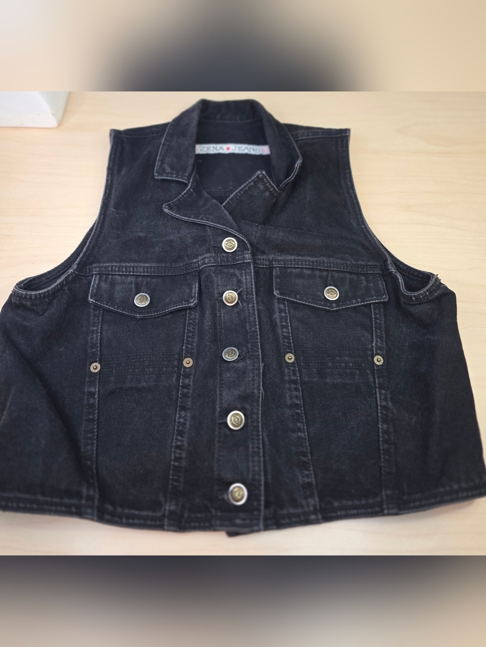 Vintage Zena Jeans Black Denim Vest Women’s Large Cropped Trucker 90s Boho Y2K